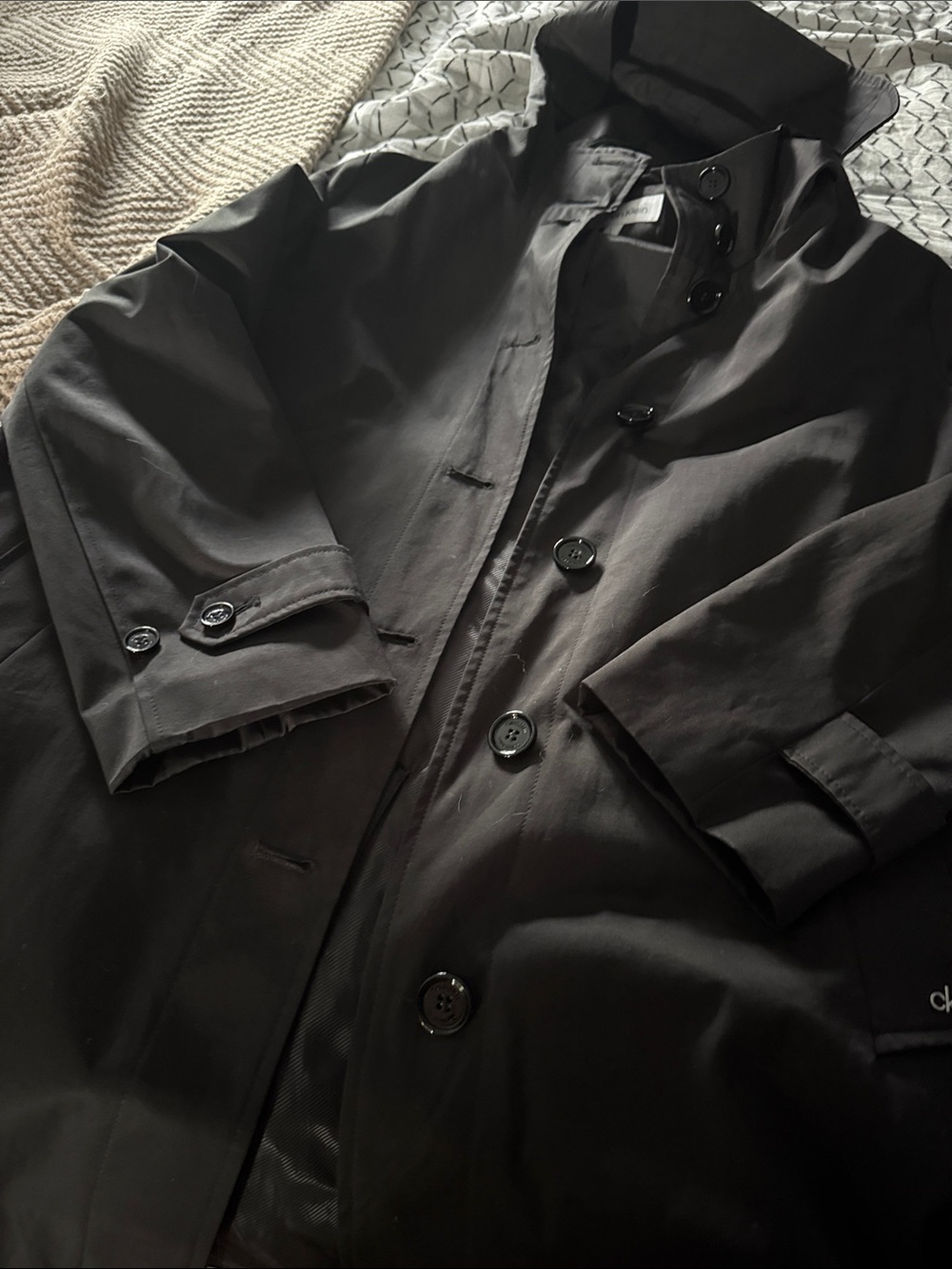 Calvin Klein Black Hooded Trench Coat - Picture 4 of 5